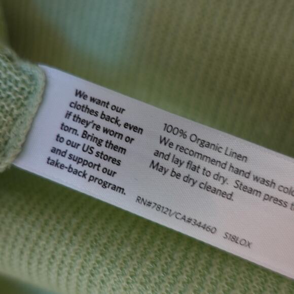 Eileen Fisher Sweater Womens Petite Medium Green Linen Short Sleeve V Neck Knit - Picture 6 of 7